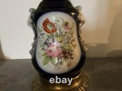 Lampe A Petrole Porcelaine De Bayeux/valentine Decor Fleurs Époque Napoléon III