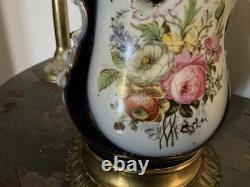 Lampe A Petrole Porcelaine De Bayeux/valentine Decor Fleurs Époque Napoléon III