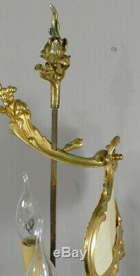 Lampe Chandelier à écran Style Louis XV Rocaille, Bronze Doré, époque XIX èm