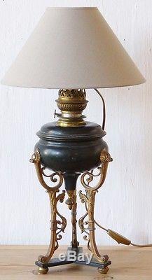 Lampe De Style Empire En Bronze Doré Et Patiné, époque XIX ème