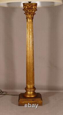 Lampe En Bois Doré, Colonne Au Chapiteau Corinthien, époque XIX ème