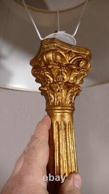 Lampe En Bois Doré, Colonne Au Chapiteau Corinthien, époque XIX ème