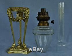 Lampe à Pétrole Athénienne Bronze et Cristal Têtes Béliers Epoque Empire XIXème