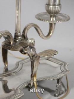 Lampe bouillotte Régence en bronze argenté, époque XVIII ème siècle