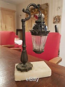 Lampe veilleuse ancienne en marbre et bronze, époque fin XIX ème s