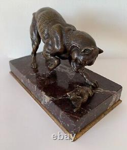 Le Bulldog Et La Souris, Sujet En Bronze d époque de la fin XIX ème