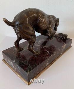 Le Bulldog Et La Souris, Sujet En Bronze d époque de la fin XIX ème