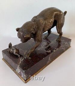 Le Bulldog Et La Souris, Sujet En Bronze d époque de la fin XIX ème