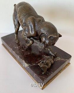 Le Bulldog Et La Souris, Sujet En Bronze d époque de la fin XIX ème