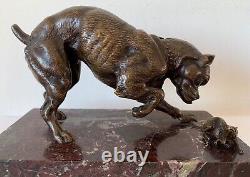 Le Bulldog Et La Souris, Sujet En Bronze d époque de la fin XIX ème