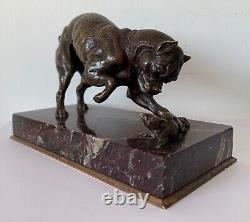 Le Bulldog Et La Souris, Sujet En Bronze d époque de la fin XIX ème