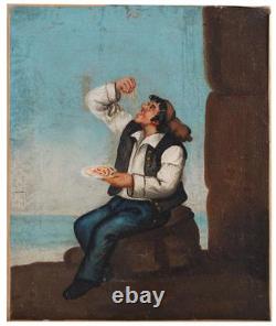 Le mangeur de pâte peinture italienne époque XIXème