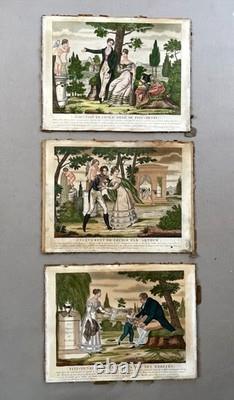 Les tribulations de Fitz-Henri, série de trois gravures d'époque Empire, XIXe