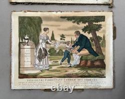 Les tribulations de Fitz-Henri, série de trois gravures d'époque Empire, XIXe