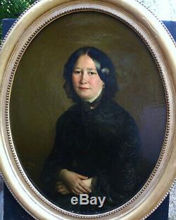 Lina Vallier Grand Portrait de Femme d'Epoque Second Empire HST du XIXème siècle