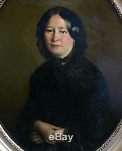 Lina Vallier Grand Portrait de Femme d'Epoque Second Empire HST du XIXème siècle