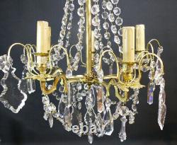 Lustre En Bronze, Laiton Et Pampilles De Cristal, époque XIX ème Siècle