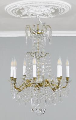 Lustre Napoléon III à Pampilles De Cristal Et Verre Et Bronze, époque XIX ème