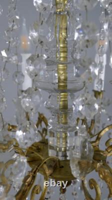 Lustre Napoléon III à Pampilles De Cristal Et Verre Et Bronze, époque XIX ème