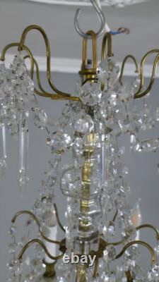 Lustre Napoléon III à Pampilles De Cristal Et Verre Et Bronze, époque XIX ème