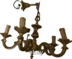 Lustre en Bronze doré Style Louis XVI époque fin XIX ème 5 branches+2 appliques