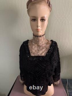 Magnifique corsage Belle Époque jais pailleté dentelle brodée fleurs soie 1910