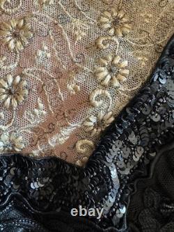 Magnifique corsage Belle Époque jais pailleté dentelle brodée fleurs soie 1910