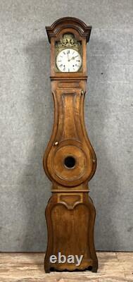 Magnifique horloge de parquet époque XIXeme en noyer, loupe et marqueterie