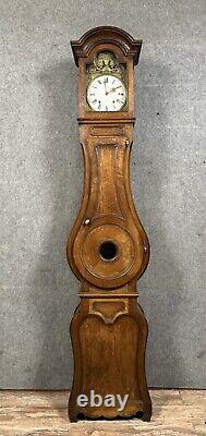 Magnifique horloge de parquet époque XIXeme en noyer, loupe et marqueterie