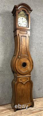 Magnifique horloge de parquet époque XIXeme en noyer, loupe et marqueterie