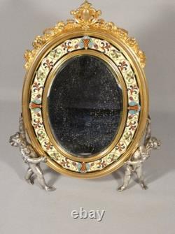 Maison A Giroux, miroir aux amours en bronze émaillé en champlevé, époque XIX èm