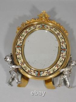 Maison A Giroux, miroir aux amours en bronze émaillé en champlevé, époque XIX èm