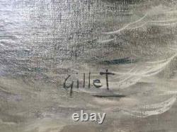 Marine XIXe Huile sur toile Gillet voiliers Les tartanes 60 x 122cm -époque 19em