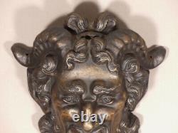 Mascaron De Fontaine Faune Ou Satyre En Métal Patiné Bronze, époque XIX ème