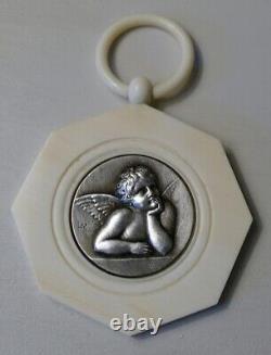 Médaillon De Naissance Ou De Berceau à l'Angelot, Argent, époque XIX ème