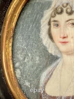 Miniature Peinture Portrait de Femme à la Coiffe Époque XIX ème Antique Painting
