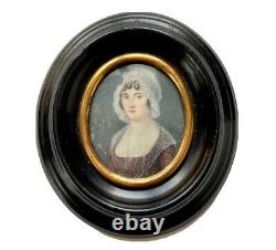 Miniature Peinture Portrait de Femme à la Coiffe Époque XIX ème Antique Painting