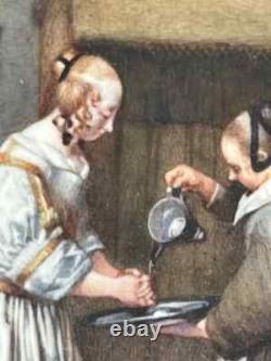 Miniature dans le style hollande 17ème, d'époque 19ème avec scènes d'intérieur