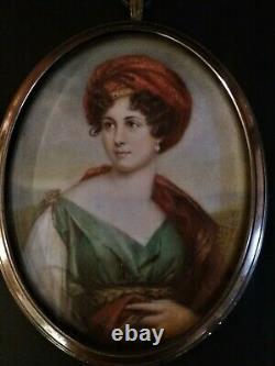 Miniature de qualité époque début XIXème portrait de Mme de Stael signée