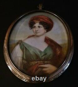 Miniature de qualité époque début XIXème portrait de Mme de Stael signée