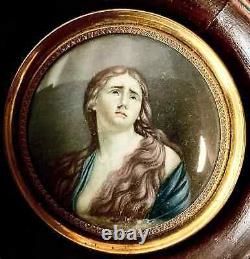 Miniature de qualité gouache sur papier portrait Marie-Madeleine époque XIXème