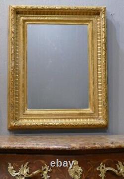 Miroir Cadre En Bois Et Stuc Doré à La Feuille, époque Napoléon III, XIX ème