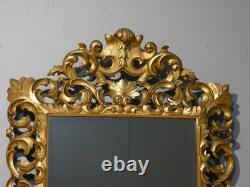 Miroir En Bois Sculpté Ajouré Doré à La Feuille, Italie époque XIX ème, Tain Mer