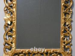 Miroir En Bois Sculpté Ajouré Doré à La Feuille, Italie époque XIX ème, Tain Mer