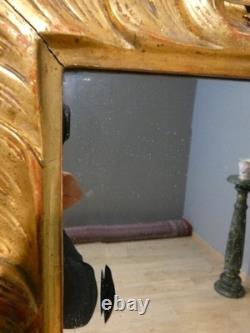 Miroir En Bois Sculpté Ajouré Doré à La Feuille, Italie époque XIX ème, Tain Mer