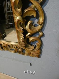 Miroir En Bois Sculpté Ajouré Doré à La Feuille, Italie époque XIX ème, Tain Mer