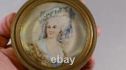 Mme de Lamballe, Coffret à Bijoux En Laiton Ciselé et Miniature, époque XIX ème