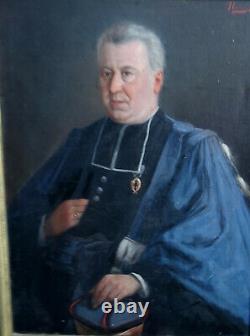 Noiré Portrait d'homme Epoque fin XIXème siècle HST ecclésisastique palmes acadé