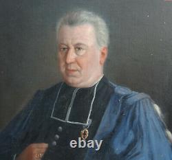 Noiré Portrait d'homme Epoque fin XIXème siècle HST ecclésisastique palmes acadé
