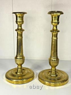 PAIRE DE BOUGEOIRS ANCIENS D'ÉPOQUE EMPIRE EN BRONZE XIXéme H27cm